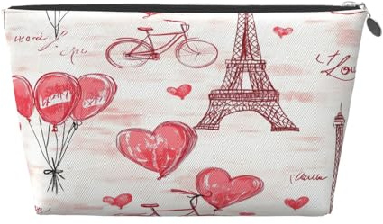 Ginfult Trousse de maquillage étanche en forme de cœur Tour Eiffel - Petite trousse de maquillage portable pour femmes et filles