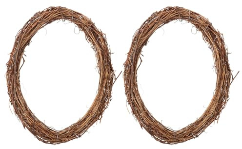 Garneck 2pcs Handwoven Egg-Shaped Rattan Vine Wreaths for Easter DIY Crafts Rustic Grapevine Branch Garland Decorations Natural Texture Spring Holiday Centerpiece for Indoor Outdoor Home