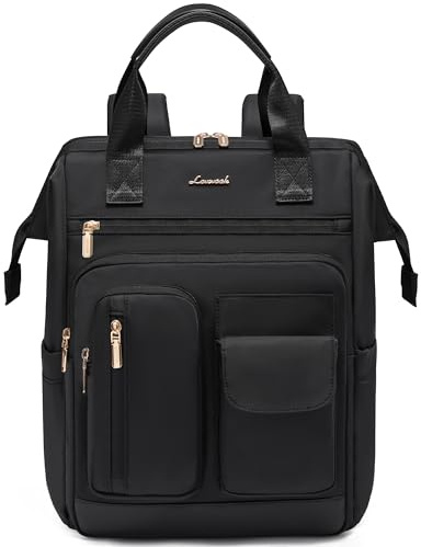 LOVEVOOK Rucksack Damen, 15,6 Zoll Laptop Schulrucksack Wasserdicht Mit 20 Taschen und Großem Fach für Trinkflasche, 2 in 1 Handtasche Backpack Elegant für Schule, Uni, Arbeit, Travel, Reise, Lehrer