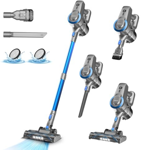 Akku Staubsauger, 28000Pa/175W/55Min Staubsauger Kabellos, Anti-Tangle-Bürste und Selbststehend, Ultraleichter Handstaubsauger akku vacuum cleaner Stielstaubsauger für Teppichen, Hartboden, Tierhaare