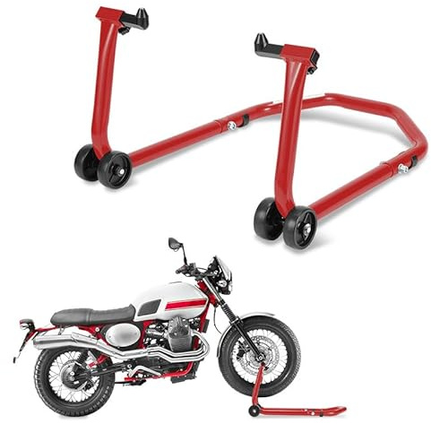 Peviasot Motorradständer, Motorradheber Vorne Motorrad Aufbockständer mit Doppelrollen, breitenverstellbar Montagearbeiten für Motorräder bis 300 kg, Standfestigkeit (Rot)