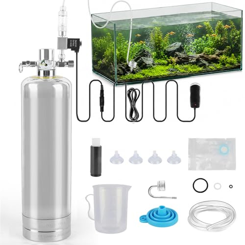 4L Aquarium CO2 Generator Kit, Aquarium Plants Stainless Steel CO2 Cylinder | CO2 Generator Carbon Dioxide Reactor Kit Includes Solenoid Valve, Bubble Counter and Diffuser, for Healthy Planted Aquariums