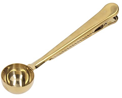 Haofy Clip de Scellage pour Cuillère à café, avec Conception Approfondie, pour un Stockage Pratique du café, Support en Acier Inoxydable de 17.5cm (clip plat or)
