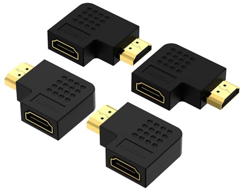 VCE HDMI 90 and 270 Degree Adapter 4-Pack, HDMI Right Angle Male to Female Vertical Flat Adapter L Shape Extender 3D 4K HDR Supported