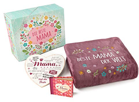 Direkt-Stick.de Beste Mama der Welt Geschenke Set, Geschenkset Geschenkbox mit Kuscheldecke, Geschenk zum Muttertag, Geburtstagsgeschenk