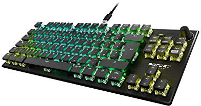 Roccat Vulcan TKL Pro – kompakte, optische RGB-Gaming-Tastatur, Aimo LED Per-Tastenbeleuchtung, Titan Switch Optisch, langlebiges Design (Aluminium-Deckplatte), Multimedia-Rad