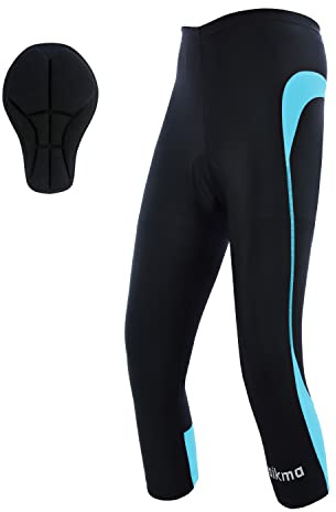 Kvinnor cykling 3/4 shorts vadderade damleggings cool max anti-bac pad (svart/CYAN, M)
