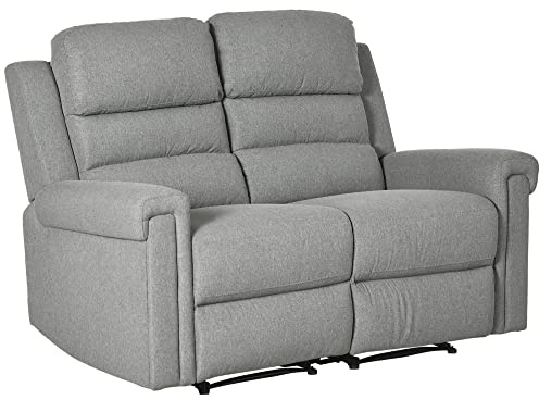 HOMCOM 2 Seater Recliner Sofa with Manual Pull Tab, Fabric Reclining Sofa, RV Couch, Home Seating, Gray