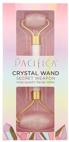 Pacifica Rose Quartz Facial Roller Massager – Crystal Gua Sha Skincare Tool for Face, Eyes & Neck – Cooling Stone Face Massager for Wrinkles, Fine Lines, Puffiness – Self Care Beauty Gift