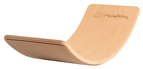 MEOWBABY Balance Board für Kinder - Kleinkind Wackelbrett mit Filz, 80x30cm Balancierbalken aus Holz, Natur - Filz Beige