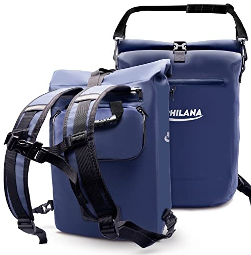 PHILANA Fahrradtasche für Gepäckträger in Blau - 25 Liter | Wasserdichte Universal Fahrrad Tasche für Reise & Alltag | Kombi Rucksack Gepäckträgertasche für Fahrräder
