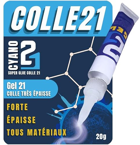 Super Glue Colle21 GEL – 20g | Colle Cyanoacrylate en Gel Extra Forte – Adhérence précise même sur surfaces verticales (Colle Gel)