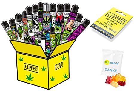 10 x Clipper Feuerzeuge 420 Mix mit Pflanzen Motive inkl. Ersatz Feuersteine und Gummibären von sunmando