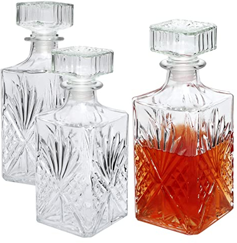 Cadamada Glass Bottle,31oz Whiskey Decanter, Delicate Decanter Set for Tequila, Brandy, Scotch & Vodka, Gifts, Bar & Party Decorations (3 pcs)