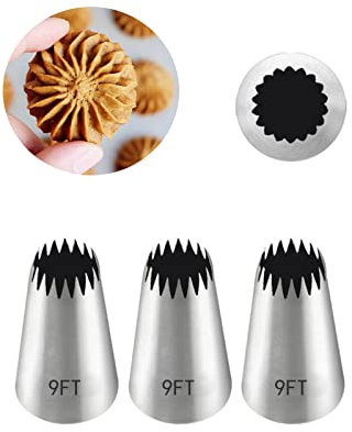 Aibakrs Churro Piping Nozzle,Piping Nozzles for Eclair,Extra Large Star Nozzle for Piping,Open Star Icing Nozzle Tip 9FT,3 Pcs