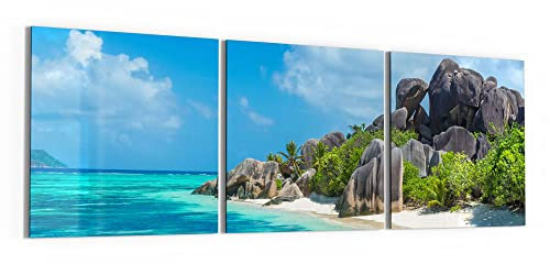 DEQORI Glasbilder Acrylglas | Motiv Felsformation am Strand | horizontal 3-teilig 150x50 cm | große XXL Deko | Wandbilder für Wohnzimmer, Schlafzimmer, Flur & Küche | moderne Wanddeko
