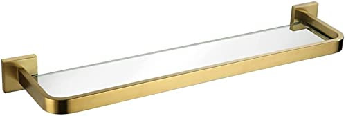 AKAZI Badezimmer-Glasregal Wandmontiertes Badezimmer-Glasregal, Goldrahmen, gehärtetes Glas + gebürsteter Edelstahl (Color : Gold, Size : 50cm) (Gold 50cm)