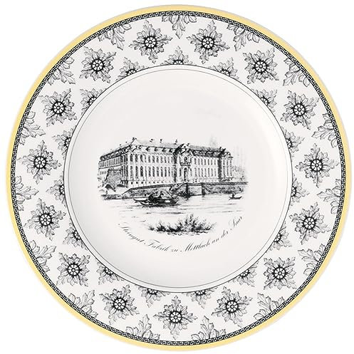 Villeroy & Boch Audun Maison Assiette plate en porcelaine de qualité supérieure, fabriquée en Allemagne, 10,5 x 1,90 cm, blanc/gris/jaune