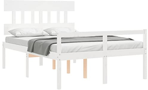 vidaXL Seniorenbett mit Kopfteil 140x190 cm Weiß Massivholz