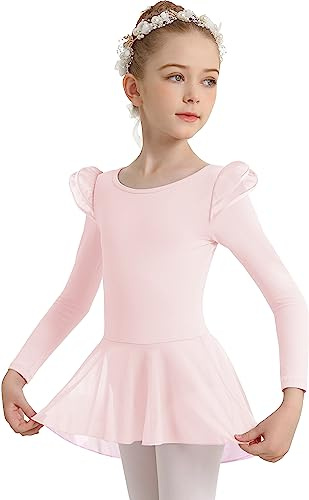 DANSHOW Mädchen Ballett Trikot für den Tanz, kurzärmelig, Wassertropfen, Hohler Rücken, Netzrock, Tanz-Trikot (Kleinkind/kleines Mädchen/großes Mädchen)