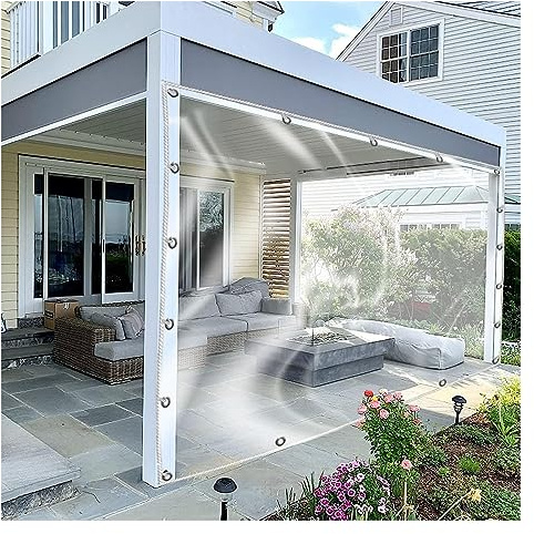 WZYJLyds Clear Tarpaulin Outdoor Curtain with Eyelets, Pergola Side Panel Waterproof for Garden, Gazebo