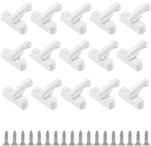 HAKZEON Set of 15 White Sash Jammers, Window Locks with Screws, Zinc Cast Alloy Window Anti-Theft Flush Lock Sash Jammer Blocker for UPVC PVC Doors Windows