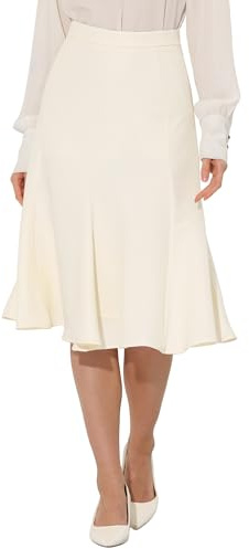 Allegra K Jupe Évasée Mi-Longue Femme avec Fermeture Éclair Latérale Jupe A-Ligne Taille Haute Jupes Trapèzes Élégantes Beige L