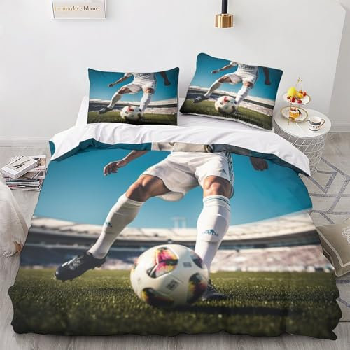 OPSREY Football Field Doux Et Souple Parure De Lit Microfibre Douce Literie Différentes Tailles Soccer Comfort Cover Hygroscopique Linge De Lit Microfibre Housse De Couette Double（200x200cm）