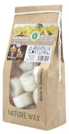 Wenzel Teelichter Duftkerze – 18 Duftteelichter Citronella Duft - 7 h Brenndauer - 100% Naturwachs, Palmölfrei, Ohne Alu – Raumduft & Deko-Kerzen für Zuhause, Bar, Restaurant, Outdoor, Events