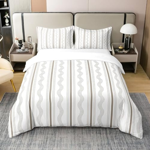 Braun Linien 100% Bio Baumwolle Bettbezug 200x200 Gestreifte Geometrische Bettwäsche Set Bauernhaus Rustikale Linie Streifen Tröster Abdeckung Einfache Abstrakte Moderne Schlafzimmer Dekor Quilt Cover