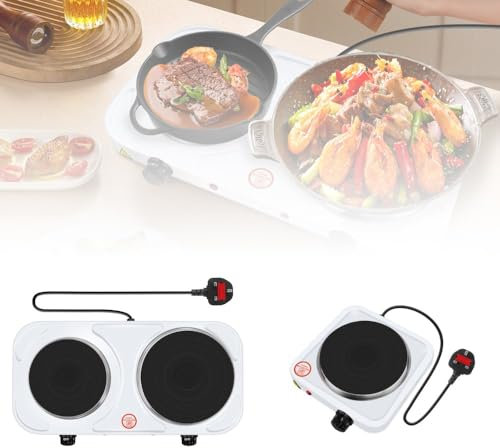 1500W Double Hot Plate Electric Countertop Stove 6/7 Inch with 5 Level Temperature Control & Stainless Steel Base, Easy Clean Portable Cooktop Burner for Cooking & Camping