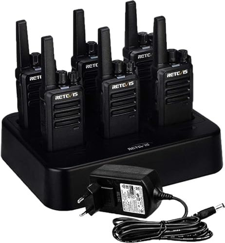 Retevis RT668 Walkie Talkie, Funkgeräte Set mit 6 Wege Ladegerät, PMR446 Wiederaufladbares Walki Talki 1200 mAh, VOX, Robust, Handfunkgerät für Baustelle, Herstellung(Schwarz, 6 Stück)