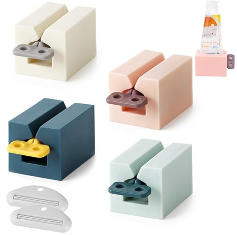 Roinaid Zahnpasta Quetscher 4 Stück Tubenquetscher für Alle Tube Toothpaste Squeezer mit Gefrosteten Griffen für Alle Tube Spart Zahnpasta Kommt mit 2 Stück Elfenbeinfarbenen Zahnpasta-Clips 4 Farben