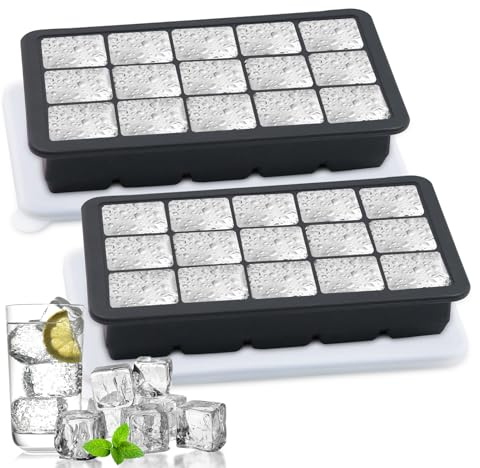 ZITUZY Eiswürfelform, 2 Stück 30 Fach Silikon Eiswürfelschale, Eiswürfelform mit Deckel, Große Quadratische Eiswürfel 3cm，BPA-frei,，für Cocktails Whisky Wein Obst Eiscreme (Schwarz)
