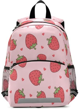 Mnsruu Süßer rosa Herz-Erdbeer-Kinder-Rucksack, Elementar-Kindertasche, Kindergarten, Vorschultasche für Mädchen, Jungen, Kinder, mehrfarbig, L