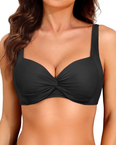 Damen Bügel-Bikini-Top - 2025 Push-Up Badeanzug Tops Gepolsterter BH Badeanzug, Schwarz, S