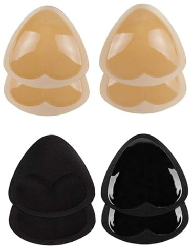 Silikon BH-inlägg 4 par andningsbara självhäftande BH-kuddar inlägg push-up klibbiga BH-koppar för baddräkter bikini, Svart, en storlek