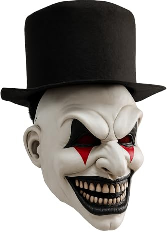 Generisch Horror Clown Maske mit Hut – Handgefertigte Latex Halloween Maske für Erwachsene – Gruselige Clownkostüm Maske mit schwarzem Filzhut – Ideal für Karneval, Fasching & Cosplay