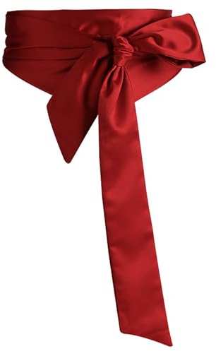 KFLY Cinturón de raso con lazo para mujer, cinturón de fajín para la cintura, accesorio de lazo de raso liso para vestido, para damas, damas de honor, novia, boda, graduación, noche, ocasión, rosso