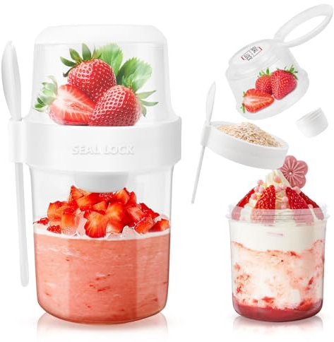 Müslibecher To Go, Jogurtbecher mit Löffel, 310+560ML Joghurtbecher To Go, Doppelschicht Müsli To Go Becher Kinder, Joghurt Becher für Arbeit, Schule, Picknick
