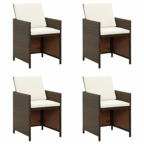 Sufrk Gartenstühle mit Kissen 4 STK. Poly Rattan Braun GartenstüHle Stapelbar RattanstüHle