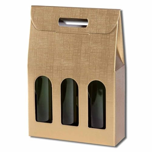 3er Flaschentragekarton, Weinkarton Seta, Gold, Tragegriff, 34x26x9,5 cm, 30 Stück