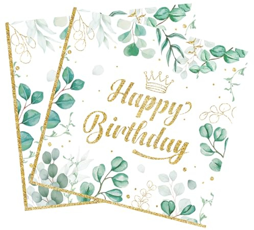 Lot de 40 serviettes d'anniversaire pour femme, serviettes d'anniversaire pour homme, serviettes vert sauge, pour fête, anniversaire d'enfant, décoration de table, baptême