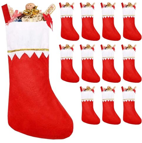 NASSMOSSE Weihnachtsstrümpfe 12pcs 14,2 Zoll DIY Hanging traditionelle Weihnachtsstrümpfe für Familienkurzplüsch -Dekorationsstrümpfe Geschenktüte Weihnachtsdekor für Süßigkeitenspielzeug