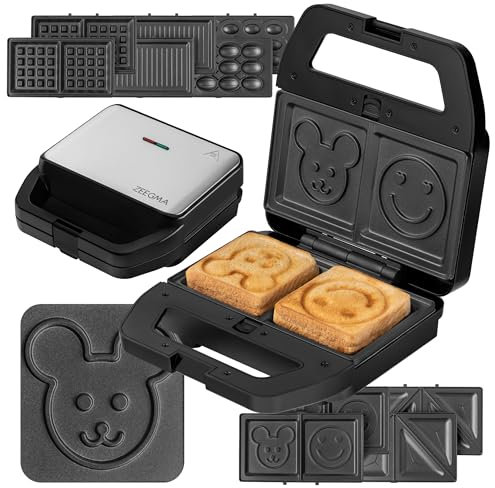 ZEEGMA ROTEE CHEF MULTI Sandwichera Multifunción 800 W 5 en 1, para Tostar Pan Gofres Bocadillos Galletas Grill, Tostadora de Pan, Placas Antiadherentes Protección Contra Sobrecalentamiento