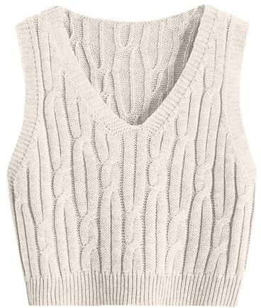 Pullunder Damen Strick Tank Top Crop Sweater Pullover Mädchen Freizeit Ärmellos Strickpullover Casual Einfarbig Strickweste Häkelweste Tanktop Basic Strickpullunder Streetwear Soft Casual (Beige, M)