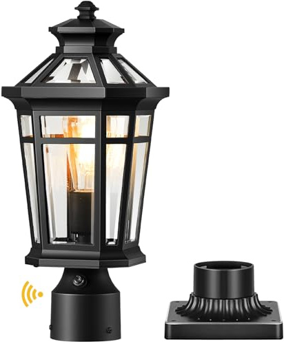OPAXIS Outdoor Post Lights Hard Wired, 7×17inch Dusk to Dawn Lamp Posts Outdoor Lighting, Black Modern Exterior Lamp Post Light Fixture with Pier Mount Base, Outdoor Pole Lights for Porch, Garden
