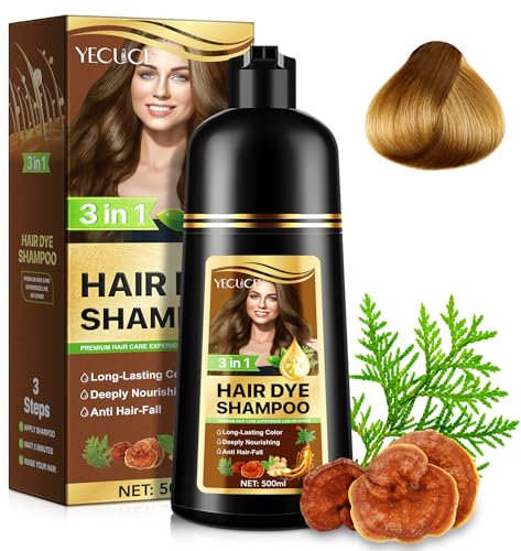 Shampooing Teinture Pour Cheveux Blancs, Shampoo Tein-ture Instantanée Pour Les Hommes Et Les Femmes - Naturel Et Durable, Soin Des Cheveux Sham-pooing Tein-ture Végétale 3 En 1-500 ML (Le Brun)