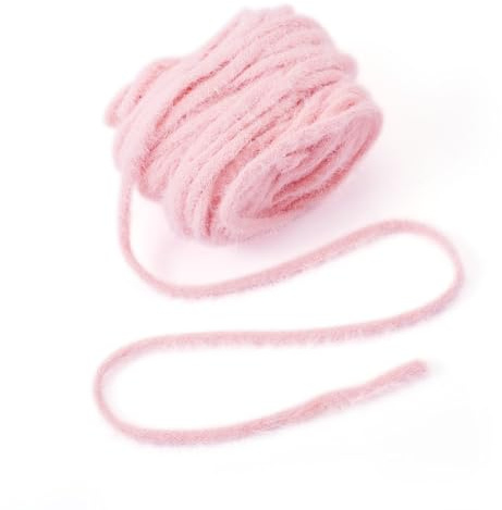 FASHEWELRY Nylongarn, weich, hohl, flauschig, Plüsch, rund, Kordel, geflochtenes Garn zum Häkeln, Stricken, DIY, Handtasche, Geldbörse, Korb, Kissen, Tasche, Rosa, 20 Meter