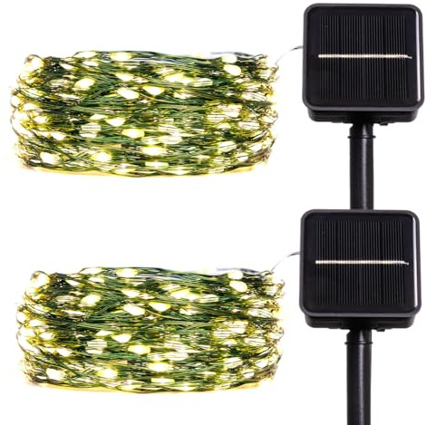 RESNICE Solar Outdoor String Lights 33ft 100 LEDs Green Copper Wire Waterproof Fairy Lights (2 Pack) for Garden, Backyard, Patio, Porch, Trees, Wedding, Party Decoration